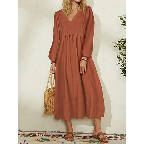 

2021 spring new amazon cross-border european and american foreign trade fashion women's cotton and linen loose lantern sleeve dress women
