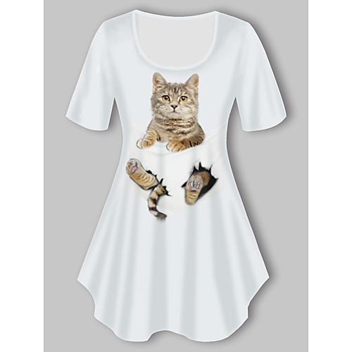 

Women's Plus Size Print Cat Graphic Animal T shirt Large Size Crewneck Short Sleeve Basic Tops XL XXL 3XL White Black Big Size