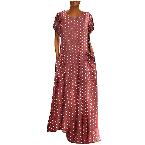 

new cross-border amazon ebay spring hot sale fashion polka dot round neck dress short sleeve long skirt female 9833