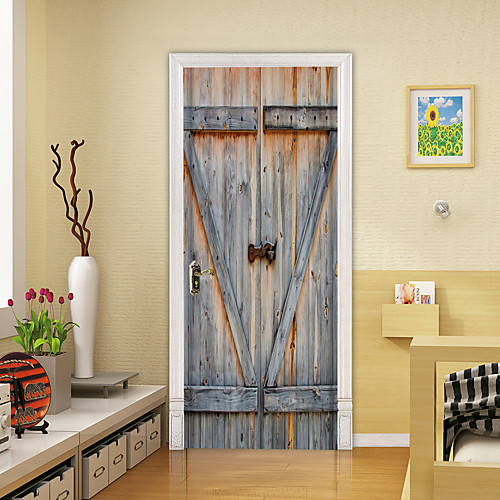 

3D 2pcs Self-adhesive Creative Door Stickers Living Room Bedroom Diy Decorative Home Waterproof Wall Stickers 77x200cm