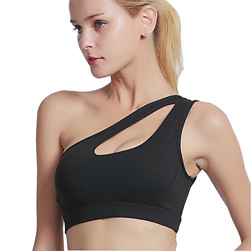 

klorify women's one shoulder sports bra running yoga high impact bra with removable cups (medium, black)