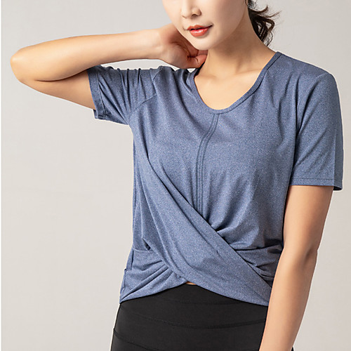 

Women's Tee / T-shirt Crossover Crew Neck Spandex Solid Color Sport Athleisure T Shirt Top Short Sleeves Quick Dry Breathable Soft Comfortable Everyday Use Casual Daily Outdoor