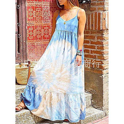 

european and american cross-border foreign trade women's tie-dye sling women's plus size dress