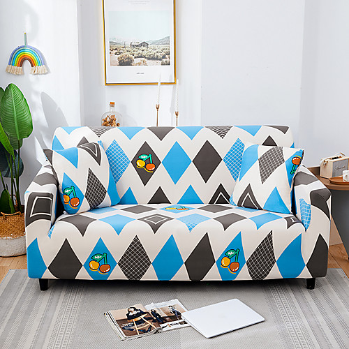 

Rhombus Cherry White Print Dustproof All-powerful Stretch Sofa Cover Super Soft Fabric with One Free Boster Case