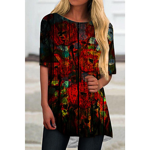 

Women's T Shirt Dress Tee Dress Short Mini Dress Red Half Sleeve Print Flag Print Spring Summer Round Neck Casual 2021 S M L XL XXL 3XL