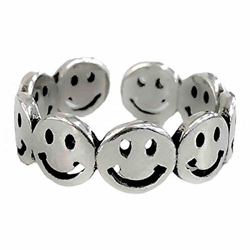

statement rings silver smiling face bands ring stainless steel open rings smiley wide face adjustable bands for women and girl