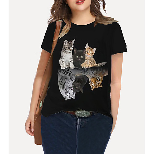 

Women's Plus Size Print Cat Graphic Animal T shirt Large Size Crewneck Short Sleeve Basic Tops XL XXL 3XL Black Big Size
