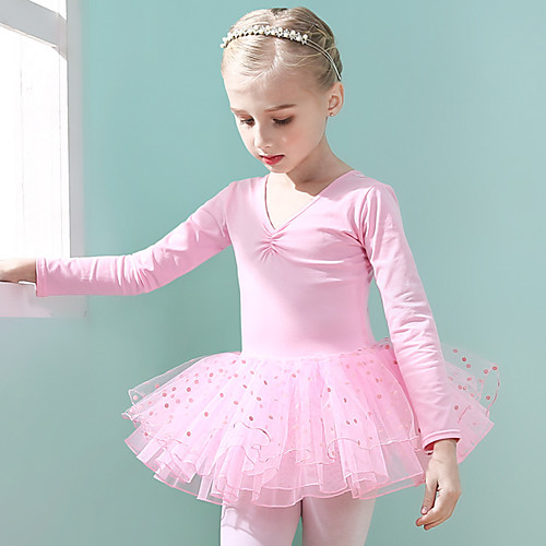 

Ballet Dress Bowknot Lace Printing Girls' Training Performance Long Sleeve High Cotton Blend Mesh