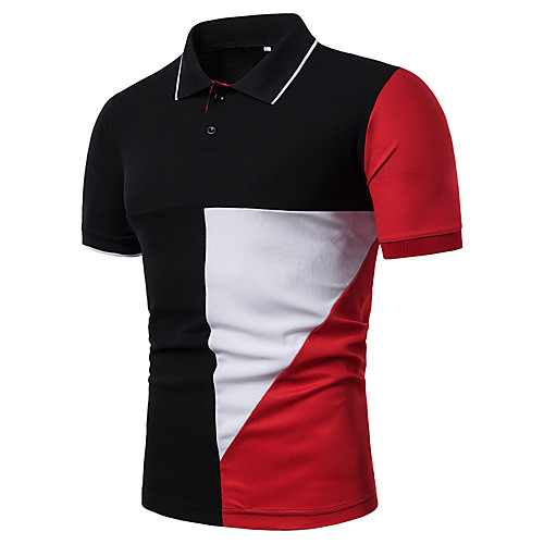 

Men's Polo Patchwork Short Sleeve Daily Tops Black Red