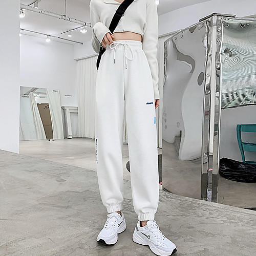 

Women's Casual / Sporty Chino Comfort Sports Weekend Jogger Pants Plain Ankle-Length Pocket Elastic Drawstring Design White Black Gray