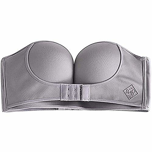 

advanced strapless front buckle lift bra, custom lift invisible anti-slip push up bra (gray, 36a)