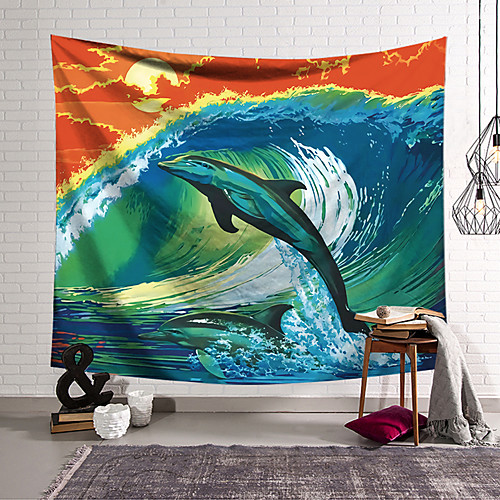 

Wall Tapestry Art Decor Blanket Curtain Hanging Home Bedroom Living Room Decoration Polyester Dolphin