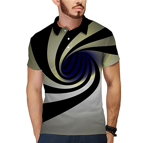 

Men's Polo 3D Print 3D Graphic Prints Button-Down Print Short Sleeve Daily Tops Casual Designer Big and Tall Yellow Gray