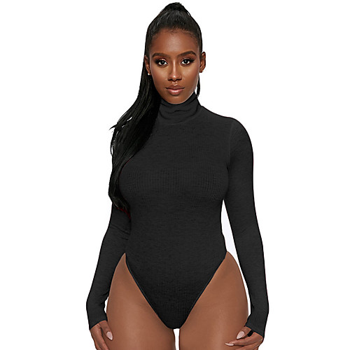 

Women's Bodysuit Plain Long Sleeve High Neck Tops Sexy Streetwear Basic Top Black Wine Royal Blue