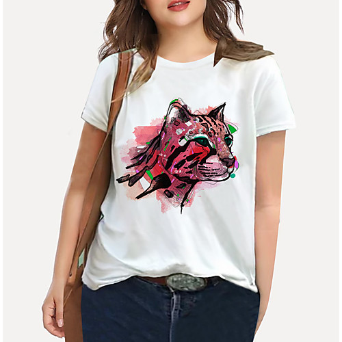 

Women's Plus Size Print Graphic Animal T shirt Large Size Crewneck Short Sleeve Basic Tops XL XXL 3XL White Big Size