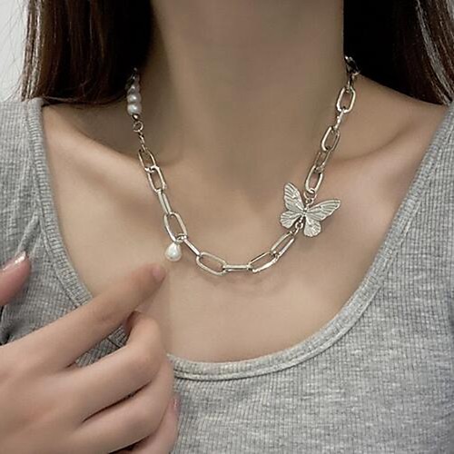 

Women's Necklace Patchwork Butterfly Fashion Imitation Pearl Alloy Silver 42 cm Necklace Jewelry 1pc For Birthday Party Festival