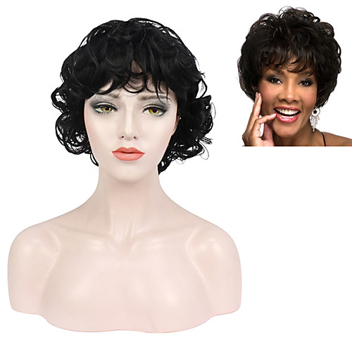 

Synthetic Wig Curly Wavy Short Bob With Bangs Wig Black Synthetic Hair Women's Adjustable Classic African American Wig Black