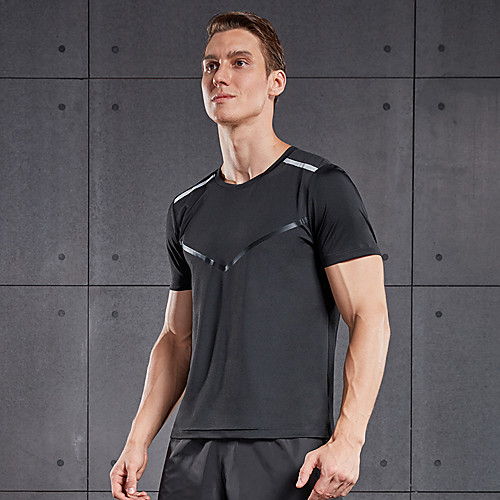 

Men's Tee / T-shirt Patchwork Reflective Strip Crew Neck Spandex Stripes Sport Athleisure T Shirt Top Short Sleeves Quick Dry Breathable Soft Comfortable Everyday Use Casual Daily Outdoor Exercising