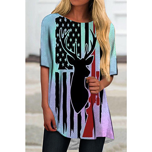 

Women's T Shirt Dress Tee Dress Short Mini Dress Blue Short Sleeve Flag Animal Print Spring Summer Round Neck Casual 2021 S M L XL XXL 3XL