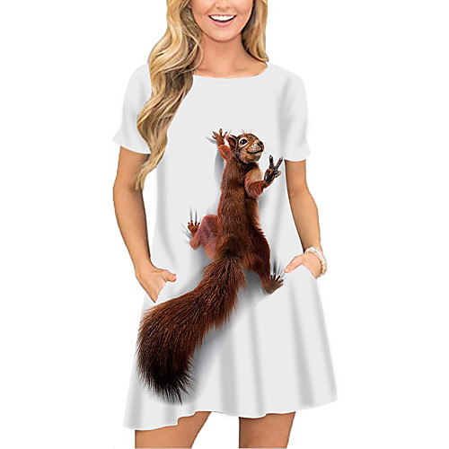 

Women's T Shirt Dress Tee Dress Short Mini Dress White Short Sleeve Print Animal Pocket Print Spring Summer Round Neck Casual 2021 S M L XL XXL 3XL