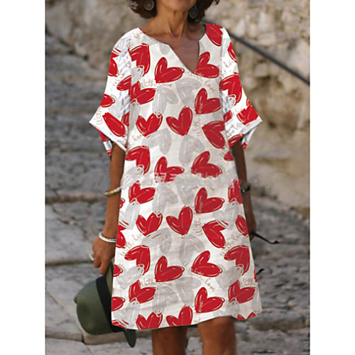 

Women's Shift Dress Knee Length Dress White Half Sleeve Print Print Fall Spring Round Neck Elegant Cotton 2021 M L XL XXL 3XL