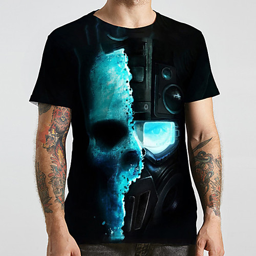 

Men's Unisex Tee T shirt 3D Print Graphic Prints Skull Plus Size Print Short Sleeve Casual Tops Fashion Designer Big and Tall Black