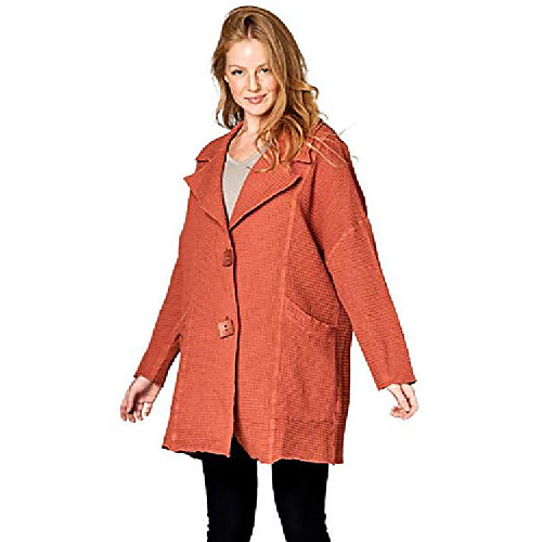 

women's cotton waffle wide collar long jacket large rust