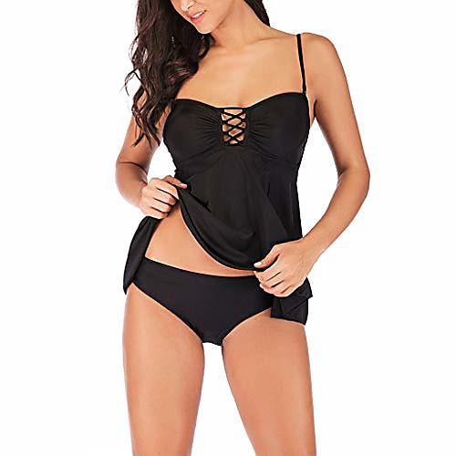 

Women's Bikini Beach Wear Swimsuit Solid Color Black Plus Size Swimwear Bathing Suits