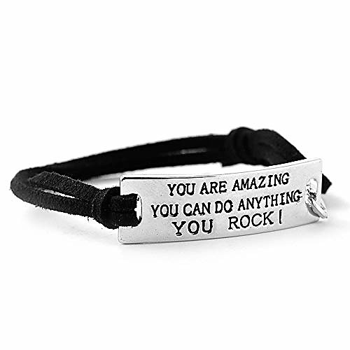 

luvalti you are amazing you can do anything you rock pendant leather bracelet - motivational jewelry gift