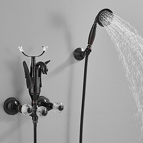 

Bathtub Faucet - Retro Chrome Wall Mounted Ceramic Valve Bath Shower Mixer Taps