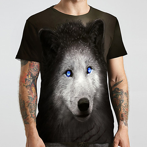 

Men's Unisex Tee T shirt 3D Print Graphic Prints Wolf Plus Size Print Short Sleeve Casual Tops Basic Designer Big and Tall Black