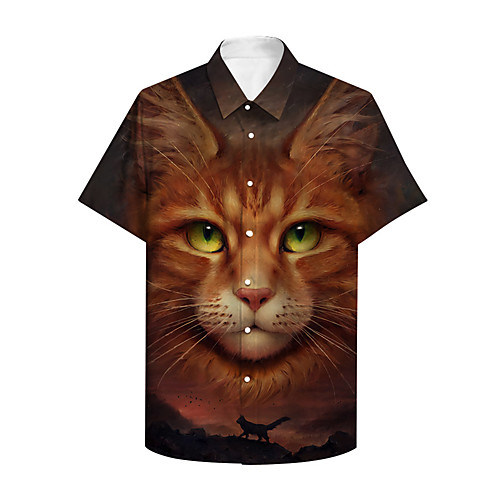 

Men's Shirt 3D Print Cat Graphic Prints Animal Button-Down Print Short Sleeve Daily Tops Casual Designer Big and Tall Orange