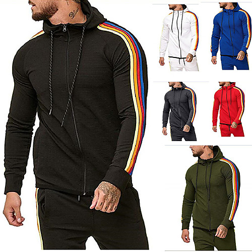 

Men's Full Zip Hoodie Stripes Zipper Daily Fitness Sportswear Basic Hoodies Sweatshirts White Black Blue