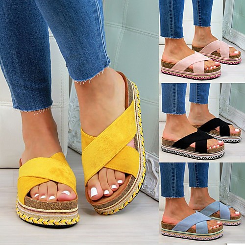 

Women's Sandals Flat Heel Round Toe Rubber Solid Colored Black Yellow Blue