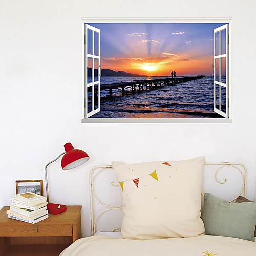 

3D Fake Window New wall Paste Seaside Sunset Hand-Painted Artist Living Corridor Background Decoration Can Be Removed Stickers