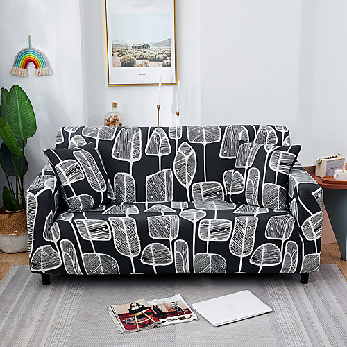 

Gray Leaves Print Dustproof All-powerful Stretch Sofa Cover Super Soft Fabric r with One Free Boster Case