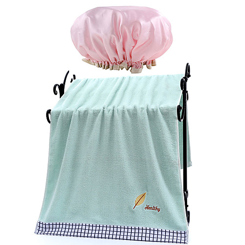 

Bathroom Shower Bath 70140CM Pure Cotton Bath Towel A Double-layer Waterproof Satin Cloth EVA Material Shower Cap (Pink)