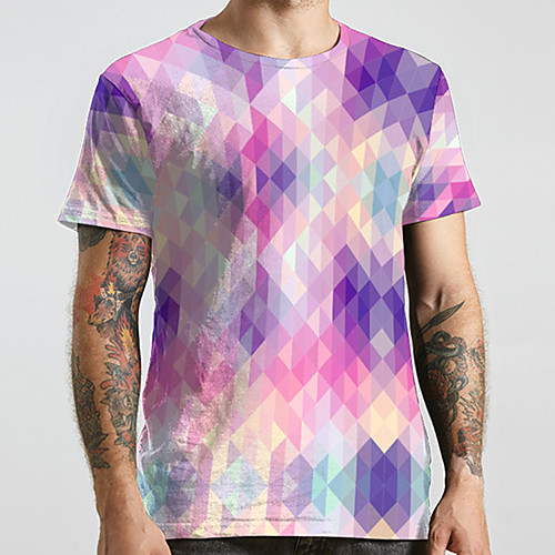 

Men's Unisex Tee T shirt 3D Print Graphic Prints Geometry Plus Size Print Short Sleeve Casual Tops Basic Designer Big and Tall Purple