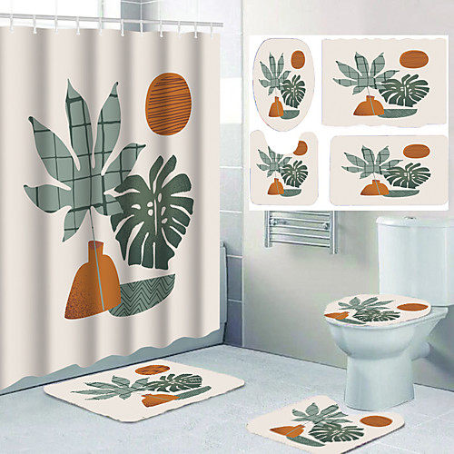 

Digital Printing Four-piece Waterproof Shower Curtain and Hook Foot Mat Four-piece Home Decoration