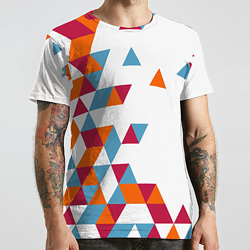 

Men's Unisex Tee T shirt 3D Print Graphic Prints Geometry Plus Size Print Short Sleeve Casual Tops Fashion Designer Big and Tall White