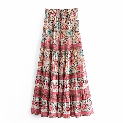 

Women's Vacation Casual / Daily Streetwear Boho Skirts Floral Graphic Print Purple Beige