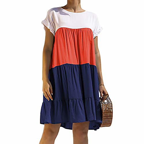 

weepinlee womens stitching short sleeve round neck loose dresses casual summer dress (navy,xxl)