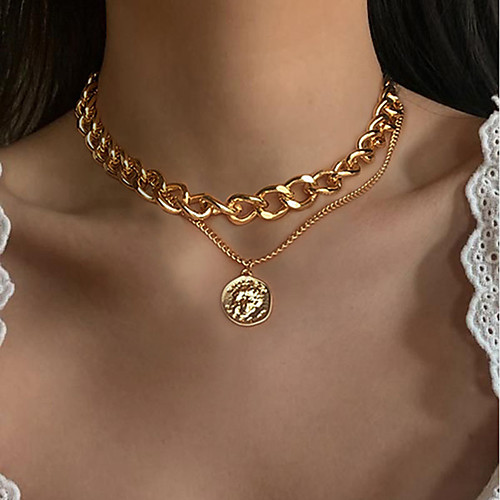 

coin necklace circle retro multilayer necklace fashion portrait thick chain necklace jewelry