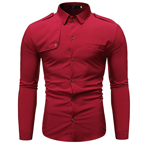 

Men's Shirt Other Prints Solid Colored Long Sleeve Daily Tops Cotton Business Basic White Black Red