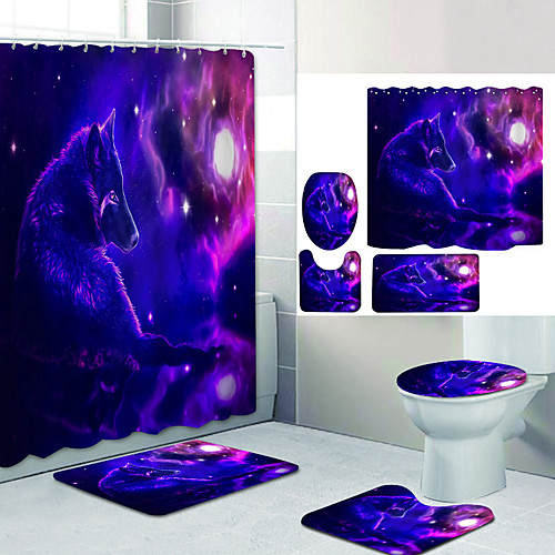 

Symphony Sirius Digital Printing Four-piece Set Shower Curtains and Hooks Modern Polyester Machine Made Waterproof Bathroom