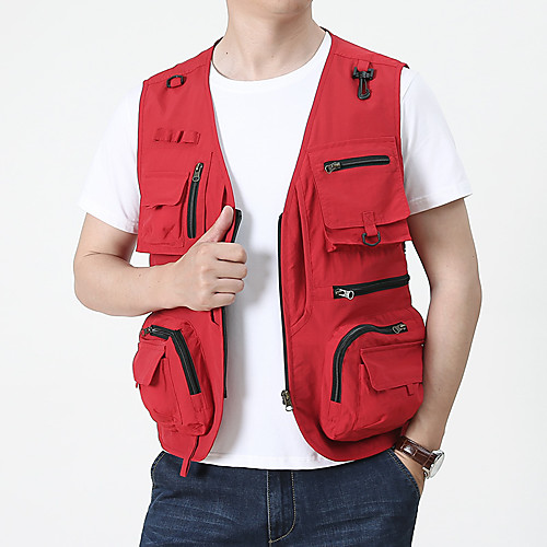 

Men's Hiking Jacket Sleeveless Top Outdoor Insulated Multi-Pockets Soft Shockproof Zipper Printing Autumn / Fall Winter Cotton Polyester Solid Color Red Army Green Blue Fishing Climbing Camping