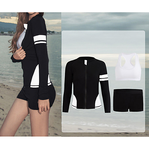

Women's Rash Guard Dive Skin Suit Spandex Swimwear Quick Dry Breathable Long Sleeve 3-Piece Front Zip - Swimming Surfing Water Sports Patchwork Autumn / Fall Spring Summer