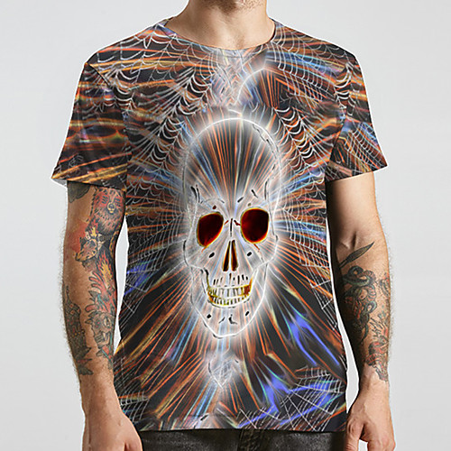 

Men's Unisex Tee T shirt 3D Print Graphic Prints Skull Plus Size Print Short Sleeve Casual Tops Fashion Designer Big and Tall Rainbow