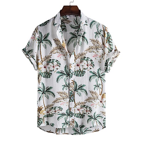 

Men's Shirt Other Prints Letter Animal collared shirts Print Short Sleeve Daily Tops Beach Boho White