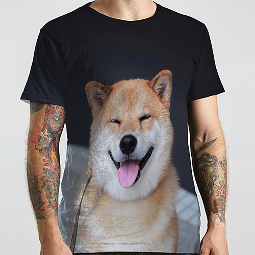 

Men's Unisex Tee T shirt 3D Print Dog Graphic Prints Animal Plus Size Print Short Sleeve Casual Tops Basic Designer Big and Tall Black